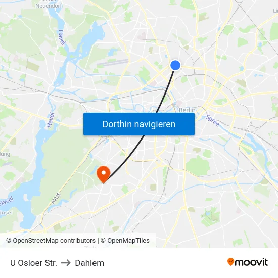 U Osloer Str. to Dahlem map