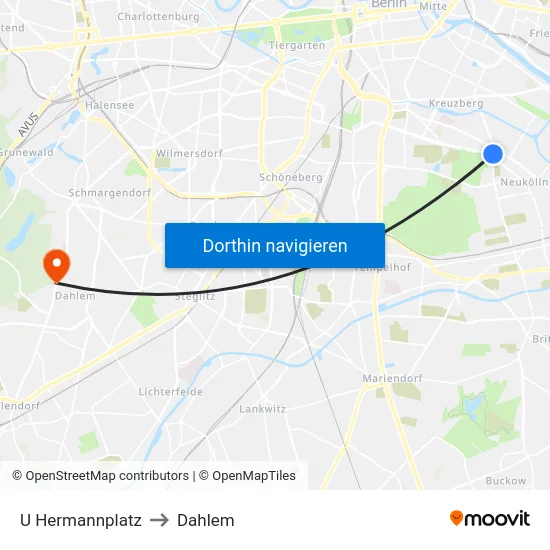 U Hermannplatz to Dahlem map
