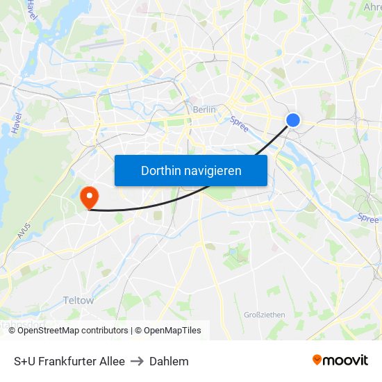 S+U Frankfurter Allee to Dahlem map