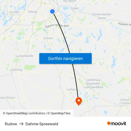 Rudow to Dahme-Spreewald map