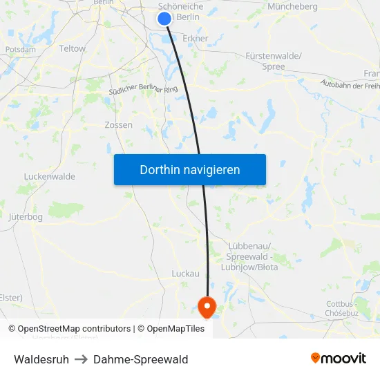 Waldesruh to Dahme-Spreewald map