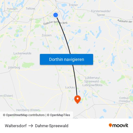 Waltersdorf to Dahme-Spreewald map