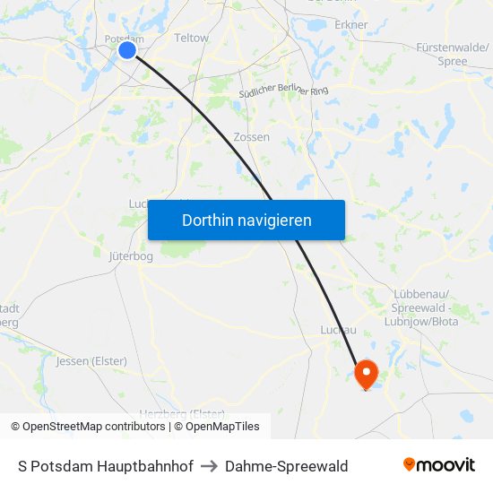 S Potsdam Hauptbahnhof to Dahme-Spreewald map