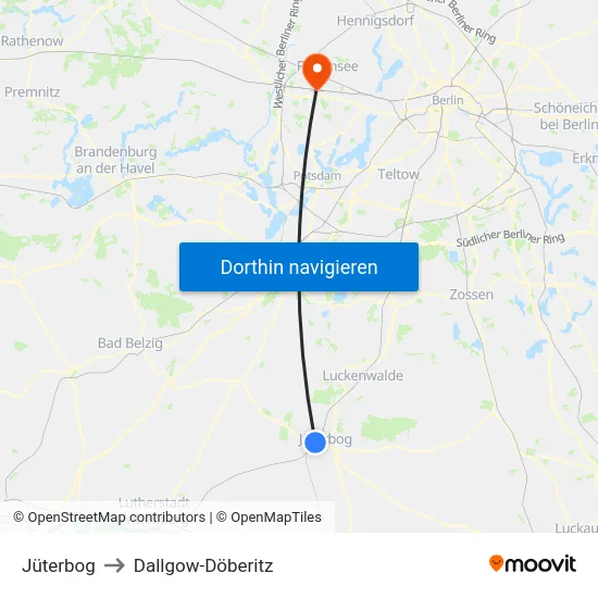 Jüterbog to Dallgow-Döberitz map
