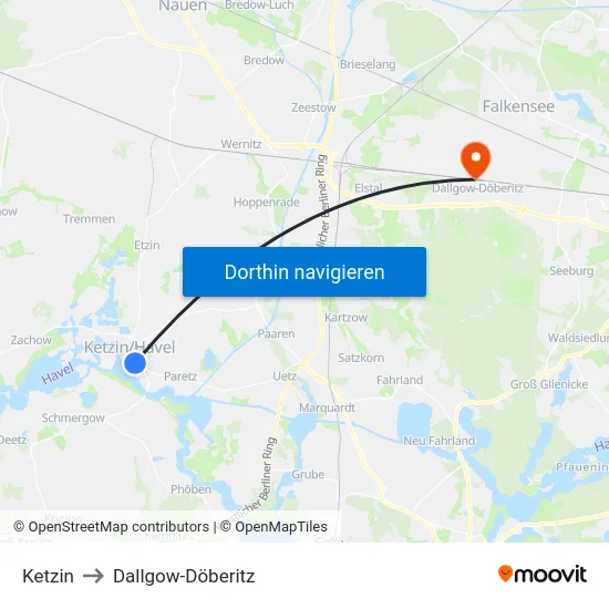 Ketzin to Dallgow-Döberitz map
