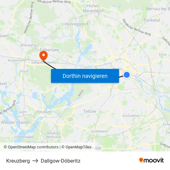 Kreuzberg to Dallgow-Döberitz map