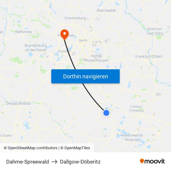 Dahme-Spreewald to Dallgow-Döberitz map