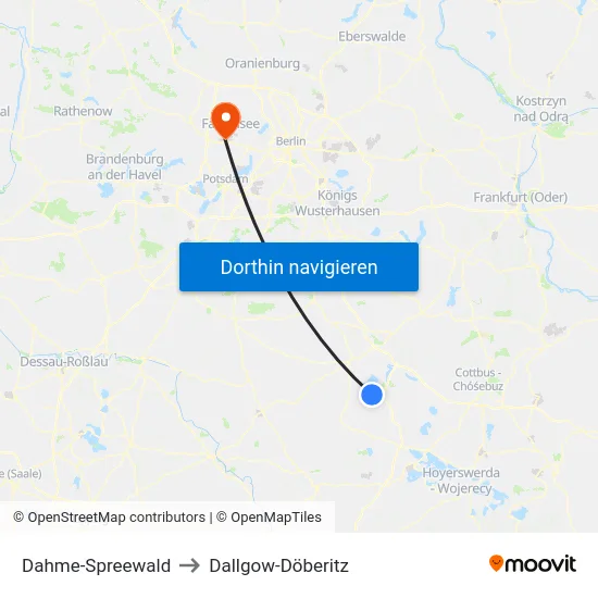 Dahme-Spreewald to Dallgow-Döberitz map