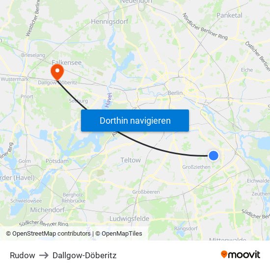 Rudow to Dallgow-Döberitz map