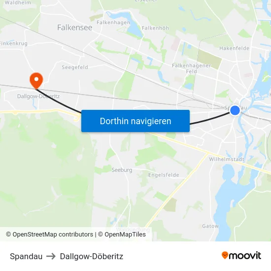 Spandau to Dallgow-Döberitz map