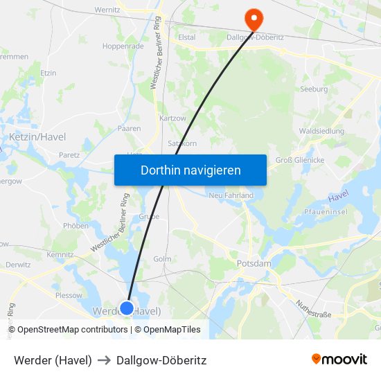Werder (Havel) to Dallgow-Döberitz map