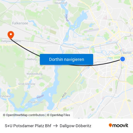 S+U Potsdamer Platz Bhf to Dallgow-Döberitz map