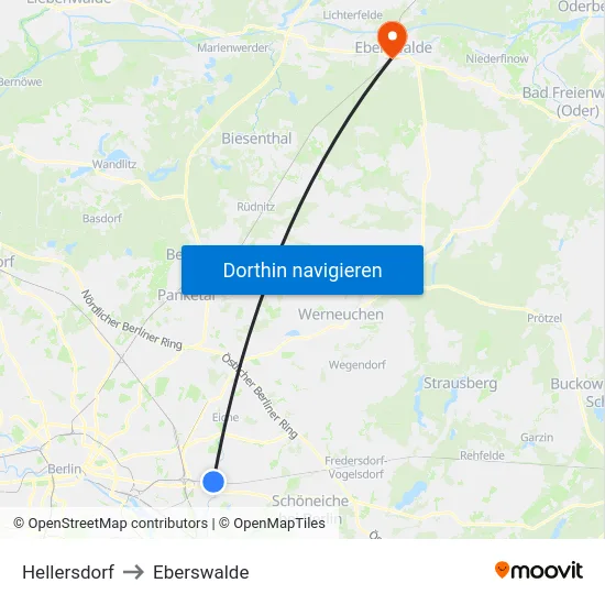 Hellersdorf to Eberswalde map