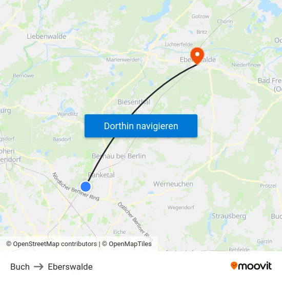 Buch to Eberswalde map