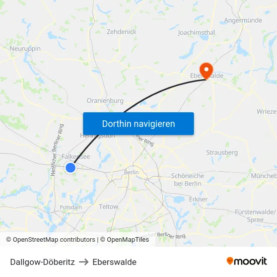 Dallgow-Döberitz to Eberswalde map