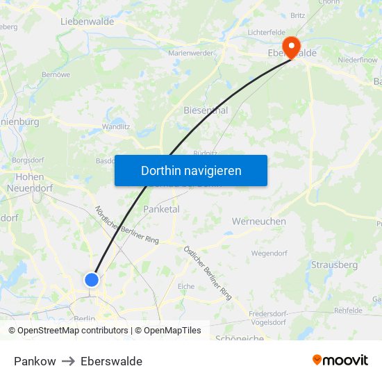 Pankow to Eberswalde map