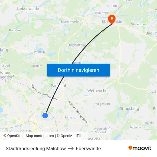 Stadtrandsiedlung Malchow to Eberswalde map