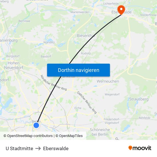 U Stadtmitte to Eberswalde map
