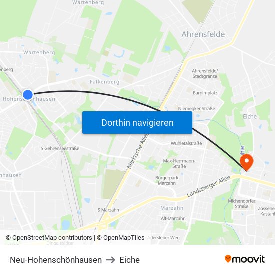 Neu-Hohenschönhausen to Eiche map