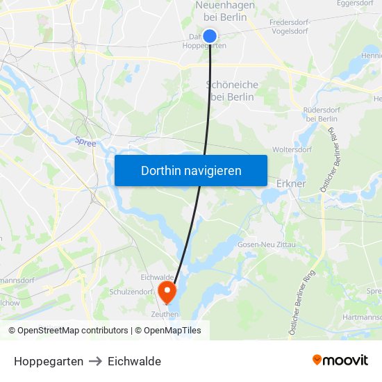 Hoppegarten to Eichwalde map