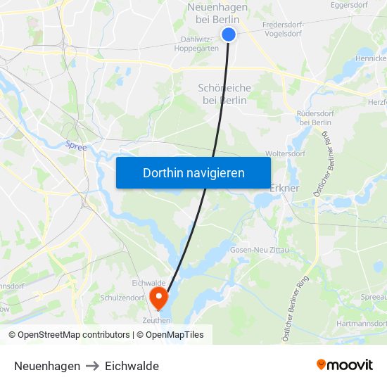 Neuenhagen to Eichwalde map
