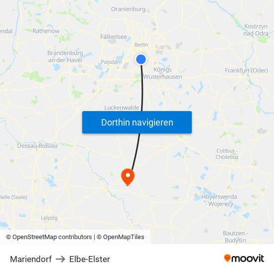Mariendorf to Elbe-Elster map