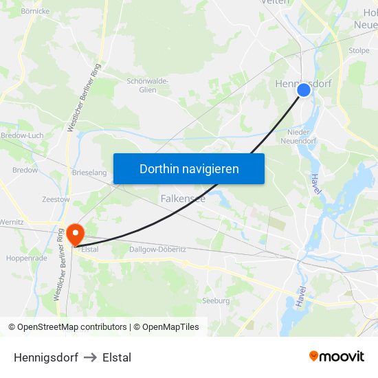 Hennigsdorf to Elstal map