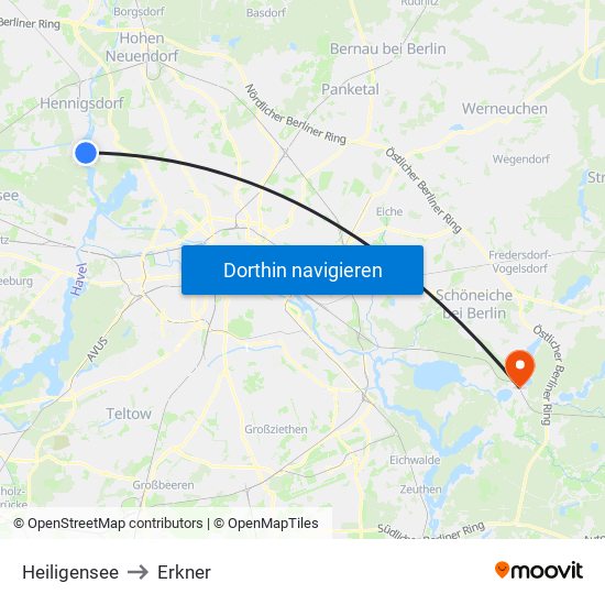 Heiligensee to Erkner map