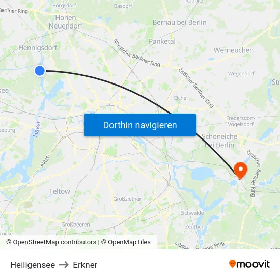Heiligensee to Erkner map