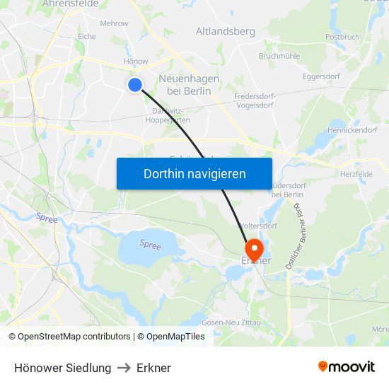 Hönower Siedlung to Erkner map