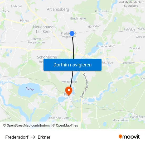 Fredersdorf to Erkner map