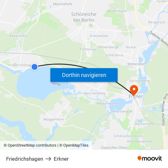 Friedrichshagen to Erkner map