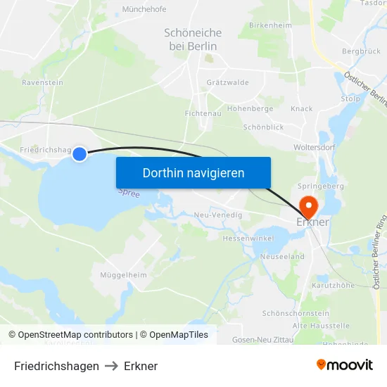 Friedrichshagen to Erkner map