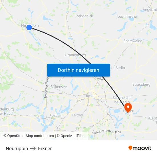 Neuruppin to Erkner map