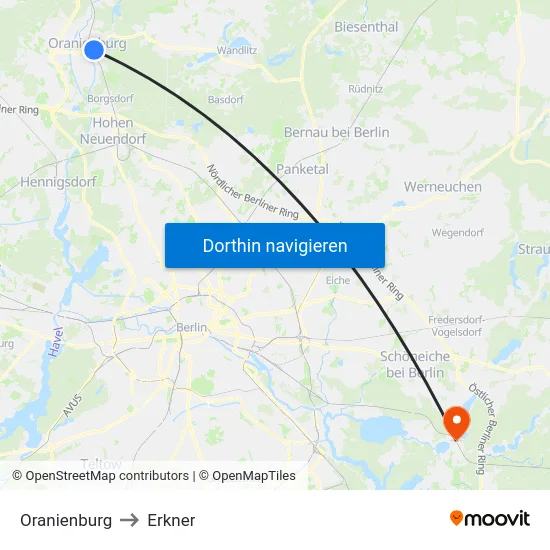 Oranienburg to Erkner map