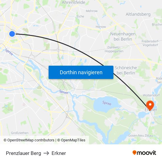Prenzlauer Berg to Erkner map