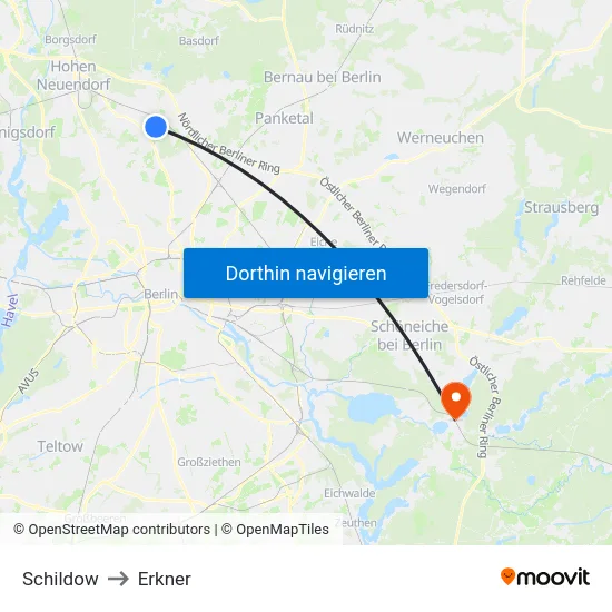 Schildow to Erkner map