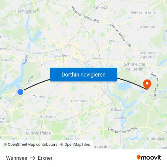 Wannsee to Erkner map