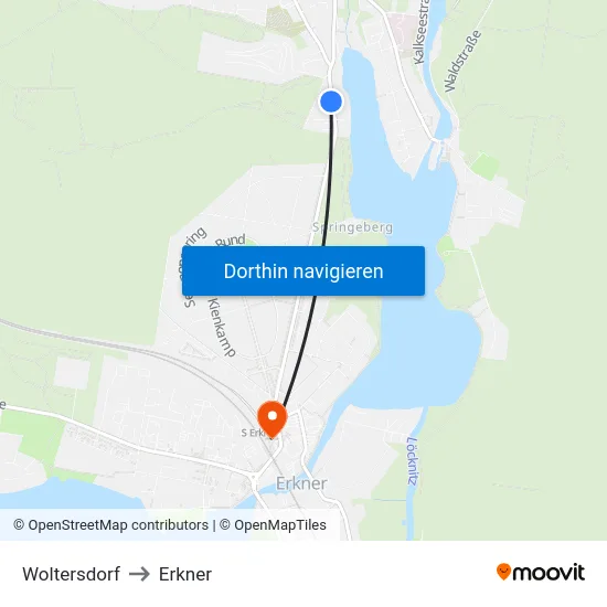 Woltersdorf to Erkner map