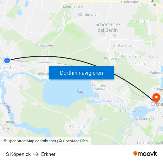 S Köpenick to Erkner map