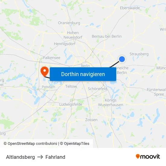 Altlandsberg to Fahrland map
