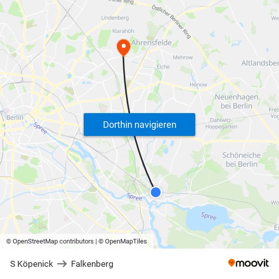 S Köpenick to Falkenberg map