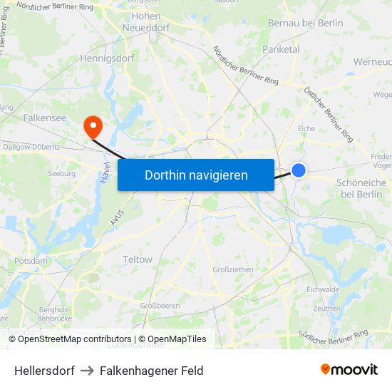 Hellersdorf to Falkenhagener Feld map