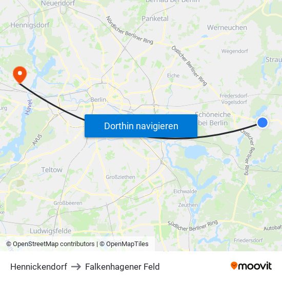 Hennickendorf to Falkenhagener Feld map