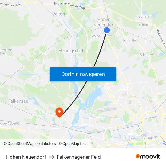 Hohen Neuendorf to Falkenhagener Feld map