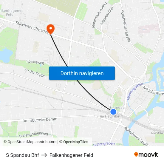 S Spandau Bhf to Falkenhagener Feld map