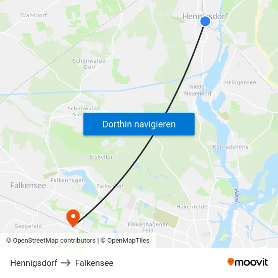 Hennigsdorf to Falkensee map
