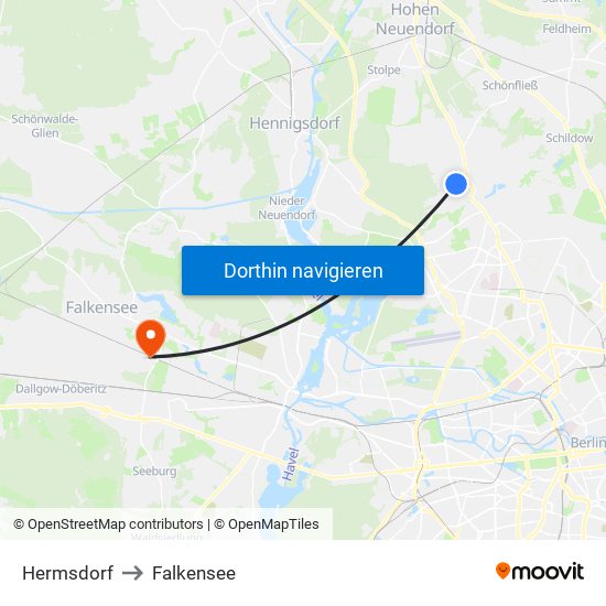 Hermsdorf to Falkensee map