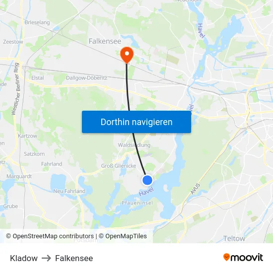 Kladow to Falkensee map