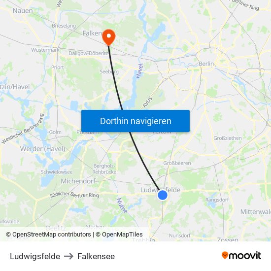 Ludwigsfelde to Falkensee map